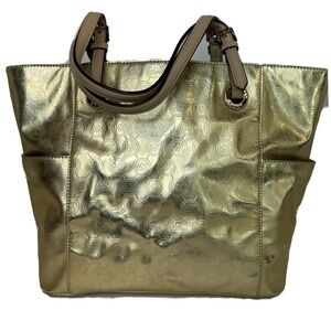 Michael Kors MK Metallic Gold Logo Technology Tote Bag